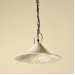 Handmade ceramic lamp in a rustic style hanging on a metal chain 